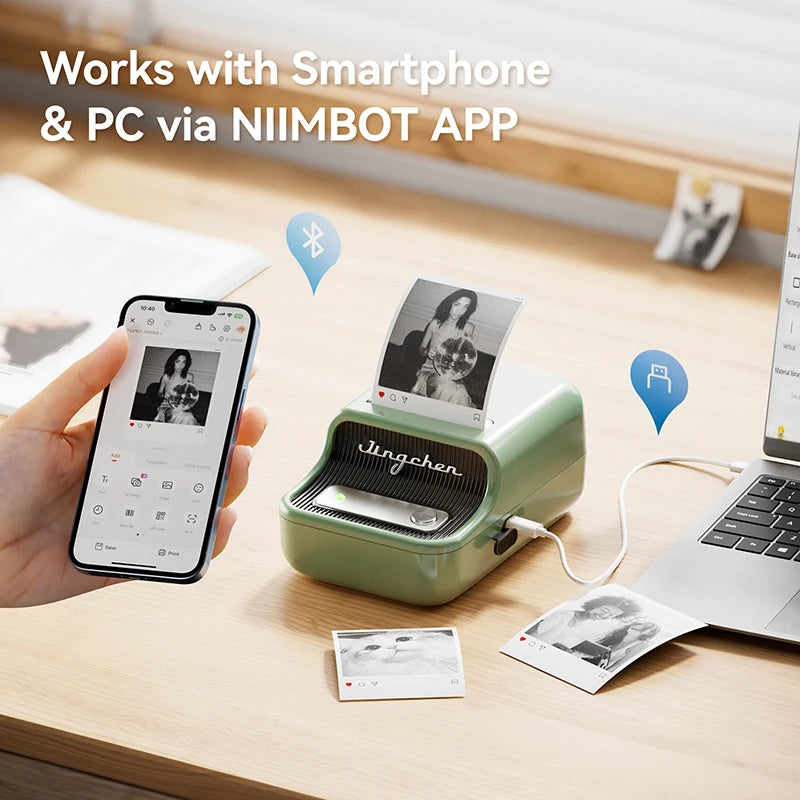 Mini Bluetooth Thermal Label Printer 300DPI White
