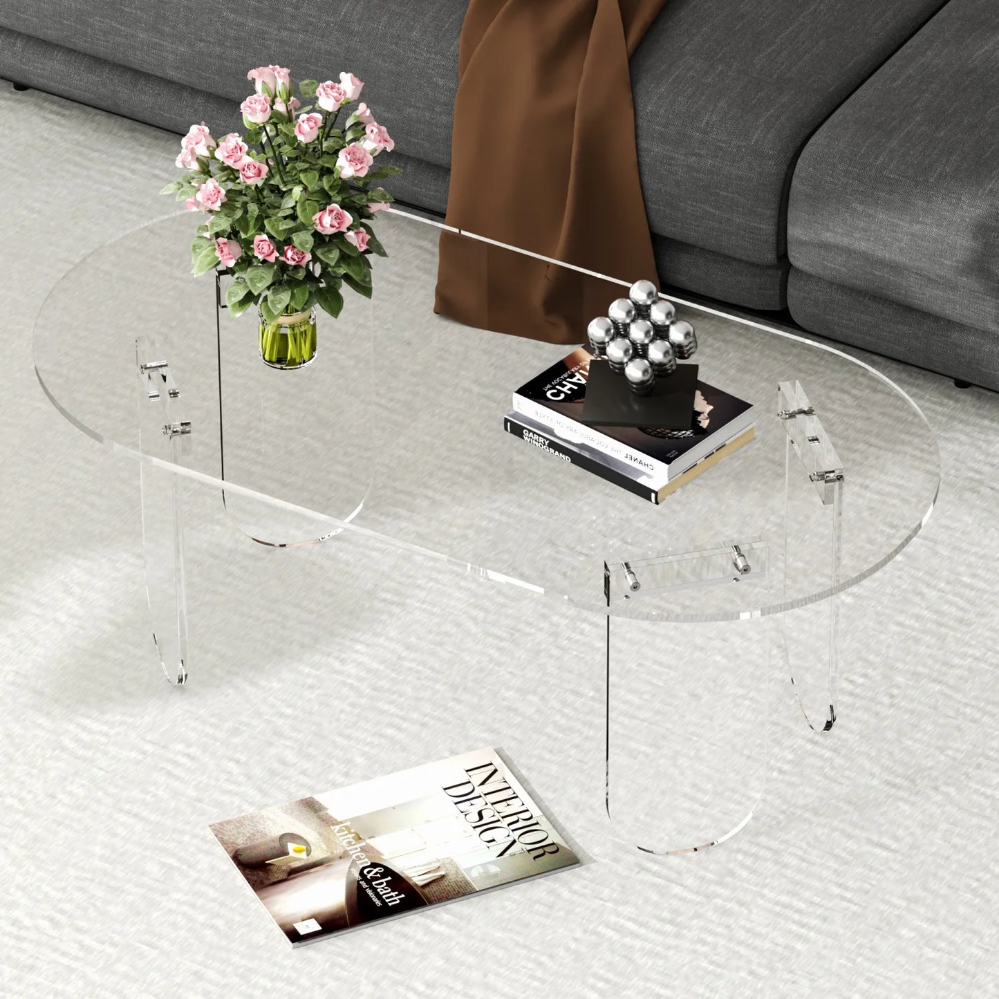 Clear Acrylic Coffee Table Shatterproof Modern Accent Table
