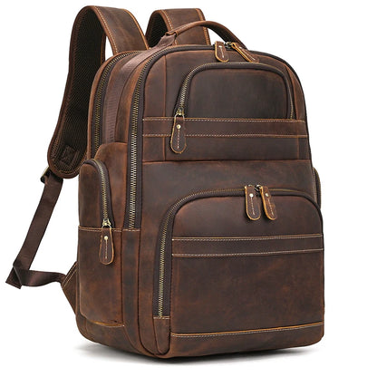 Business Leather Laptop Backpack Double Layer
