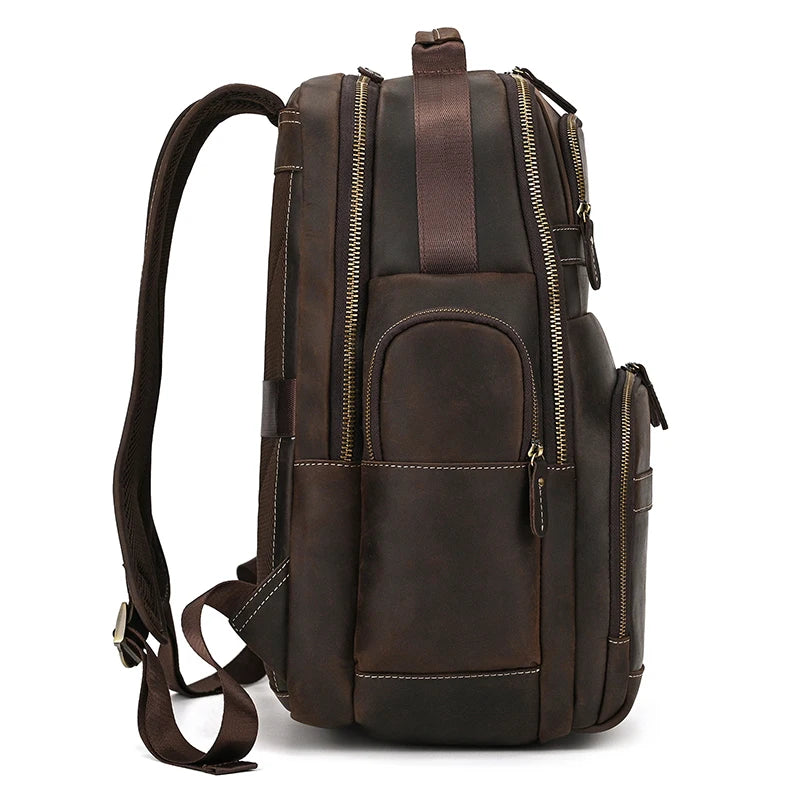 Business Travel Leather Backpack Large Capacity