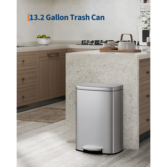 Large 50L Step Pedal Kitchen Trash Bin Brown