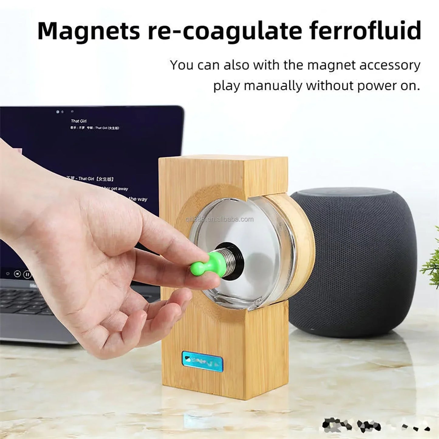 Rechargeable Ferrofluid Rhythm Lamp Speaker Display Yellow