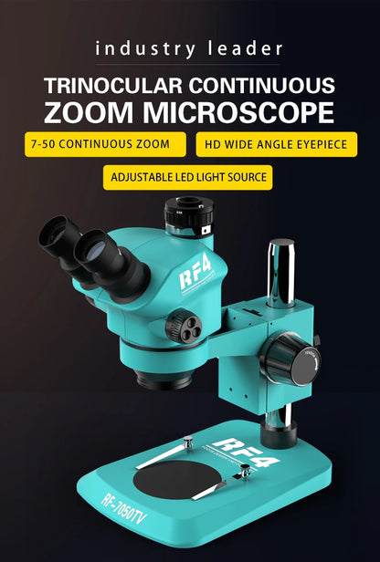 Trinocular Stereo Microscope 7–50X Zoom with Eyepiece