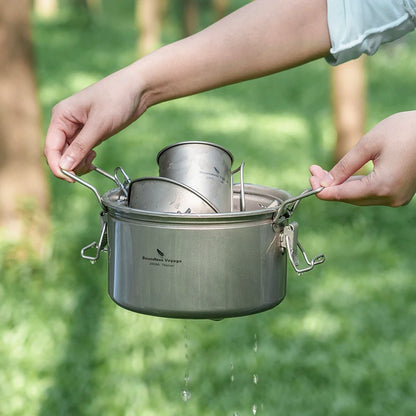 Portable Titanium Camping Pot 2L Rice Soup Cooker