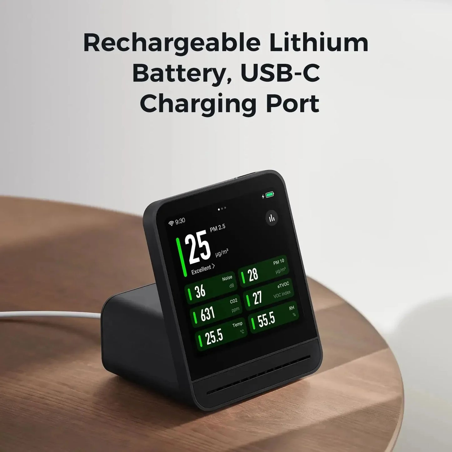 Smart Air Quality Monitor with CO2 and PM2.5 Sensor Black
