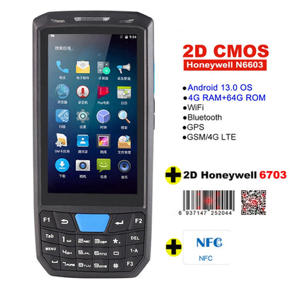 Portable NFC 2D Barcode Scanner Android 13 Handheld 4G Device