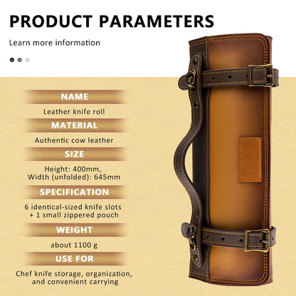 Portable Leather Chef Knife Roll Storage Bag