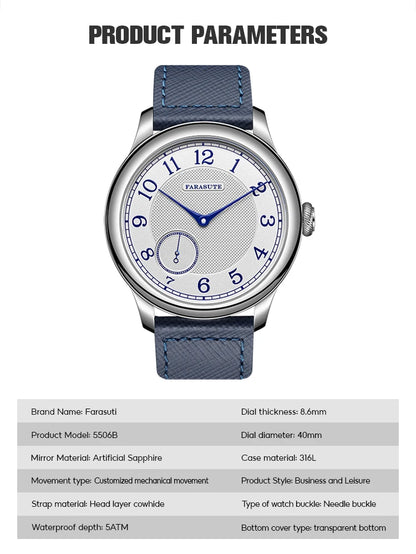 Blue Manual Mechanical Vintage Watch  Small Seconds