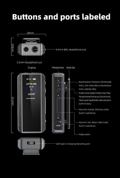 Bluetooth Headphone Amplifier LDAC 4.4mm Balanced
