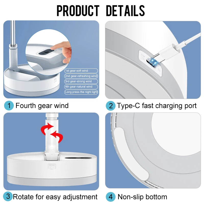 Portable Folding Fan Rechargeable with Carry Bag and Remote