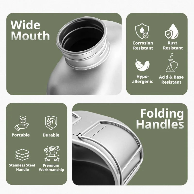 Portable Titanium Canteen Mess Kit with Carry Pouch
