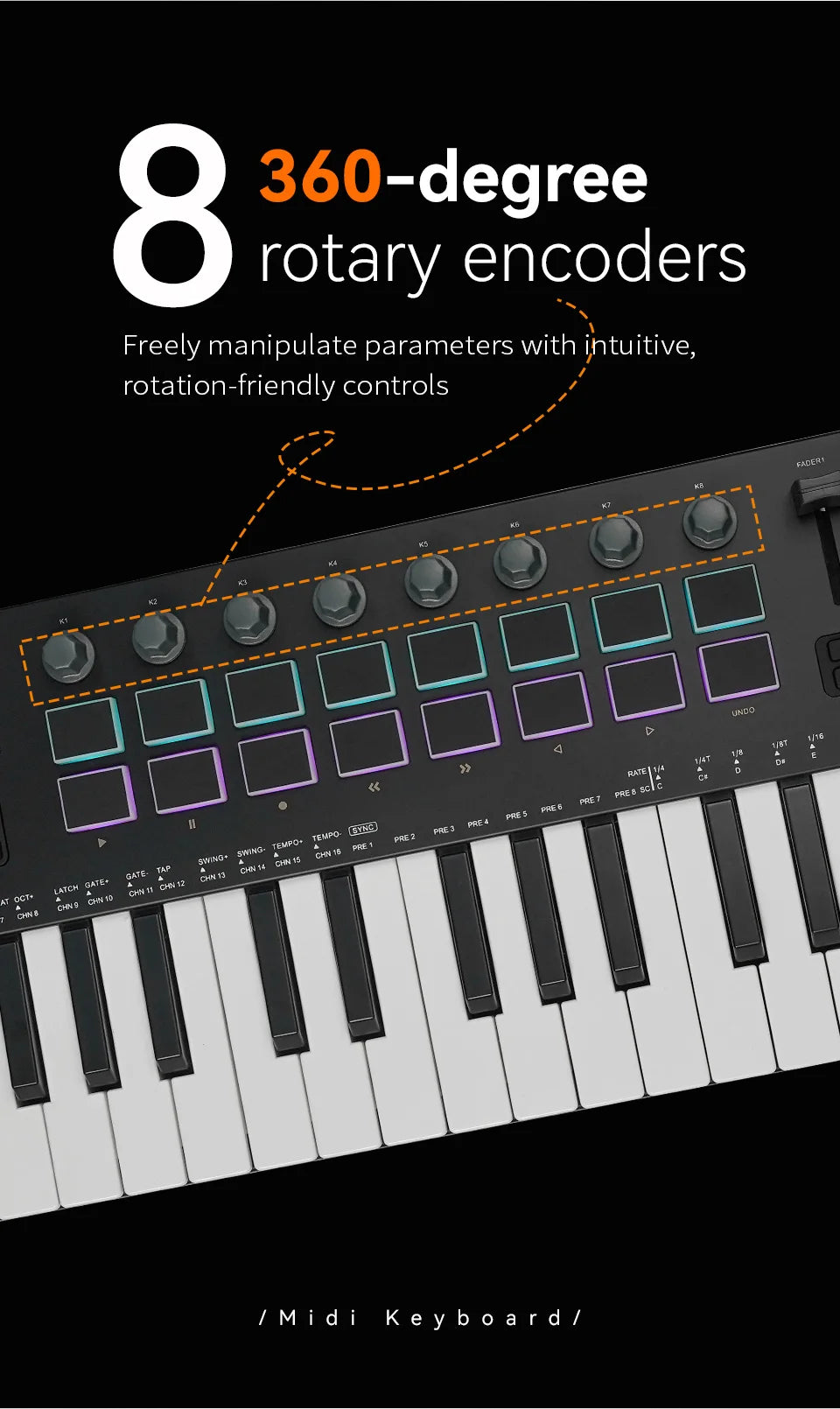 37-Key USB MIDI Keyboard Controller with 16 RGB Pads