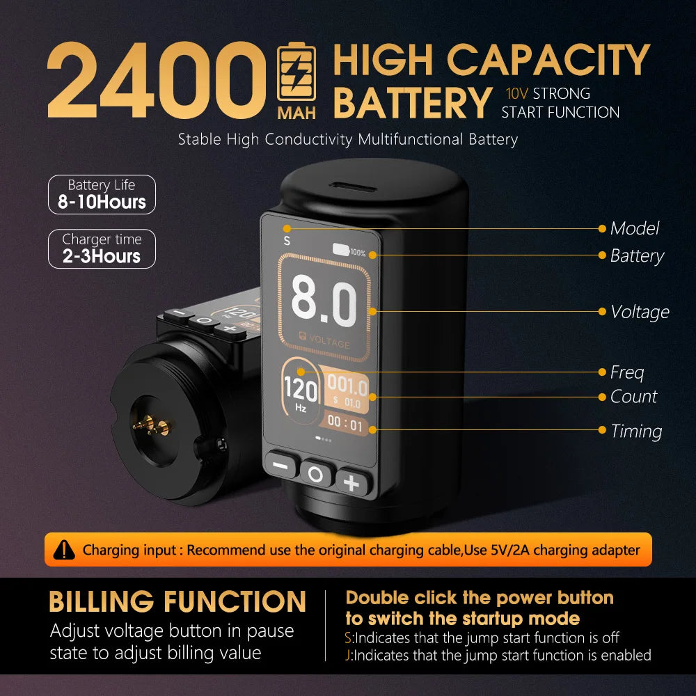Wireless Tattoo Machine Brushless Motor 2400mAh Battery Pen
