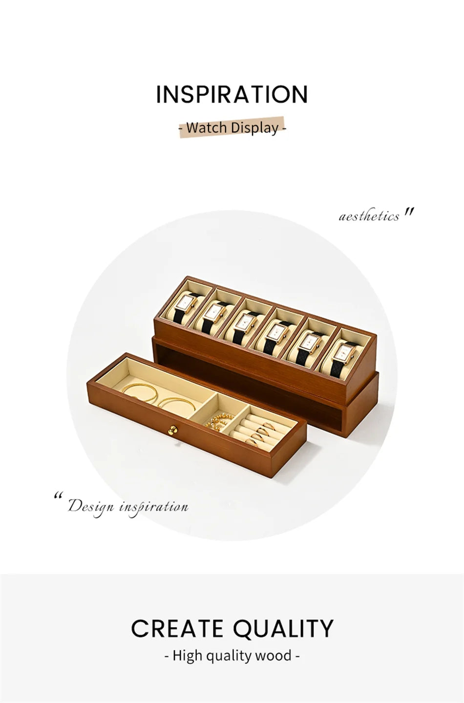 6-Slot Wooden Watch Box with Transparent Dustproof Cover