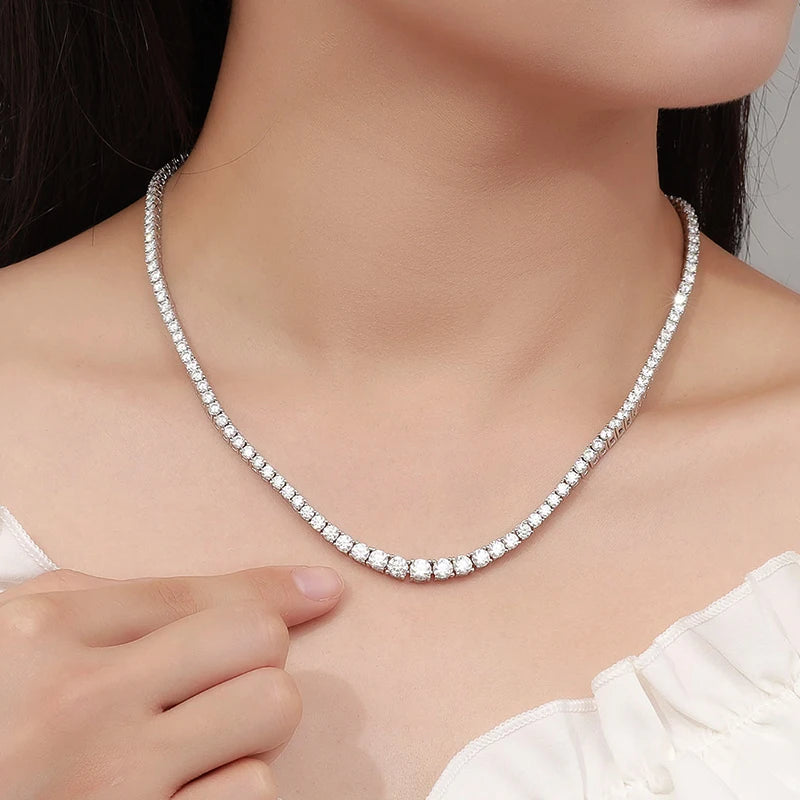 Moissanite 20 Inch Tennis Necklace 925 Silver Plated
