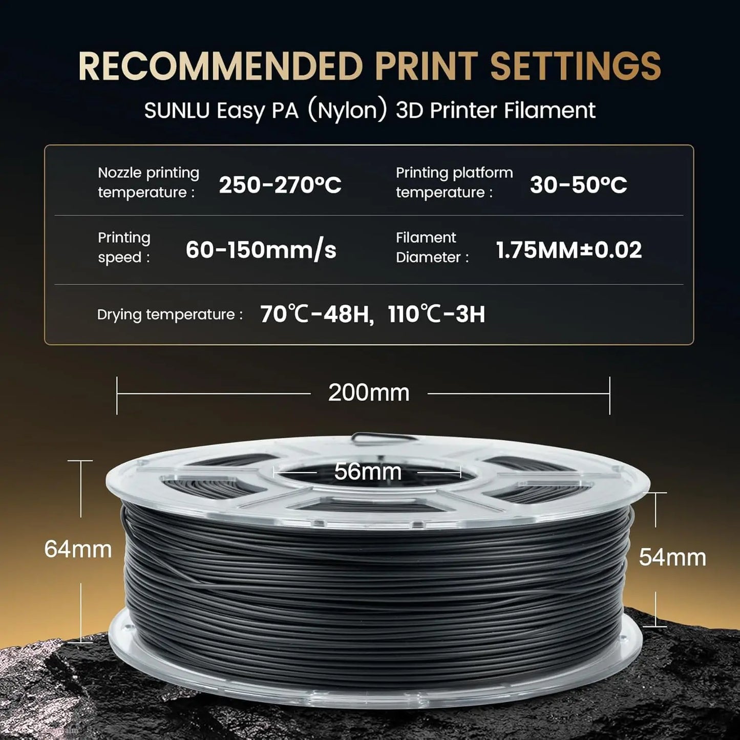 Easy-PA Nylon Filament 1.75mm 5KG Pack Black