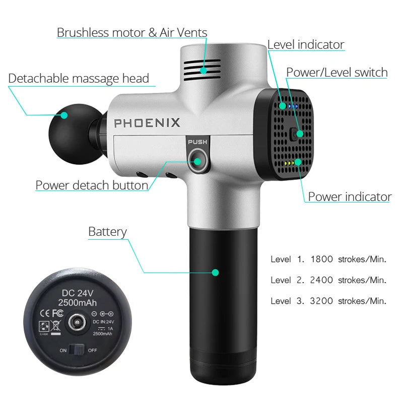 Silver Handheld Massage Gun with Multiple Speed Settings