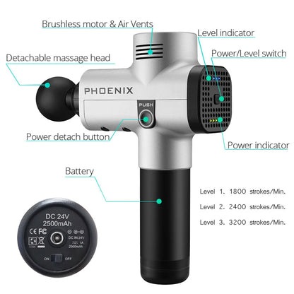 Silver Handheld Massage Gun with Multiple Speed Settings