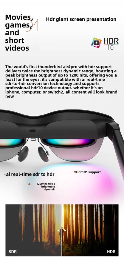 AR Video Glasses with HDR10 Private Cinema Display