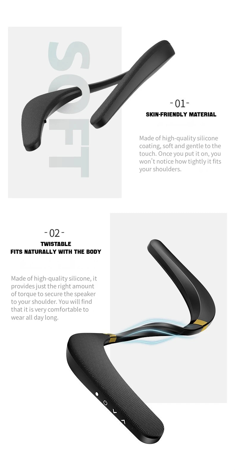 IPX7 Waterproof Wearable Bluetooth Neckband Speaker
