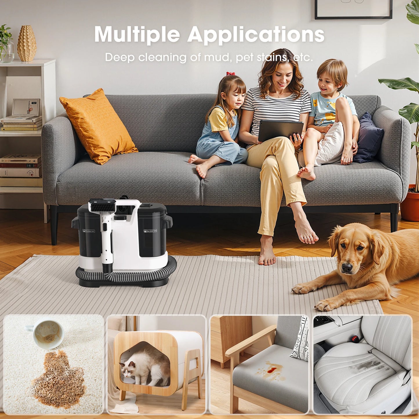 Carpet Cleaner 15kPa with Dual Tanks and Long Hose