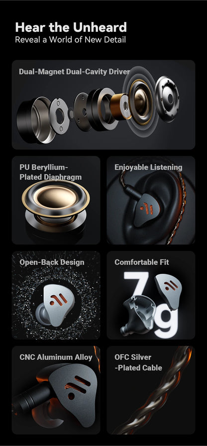Open-Back HiFi IEM Wired Earphones Dynamic Driver