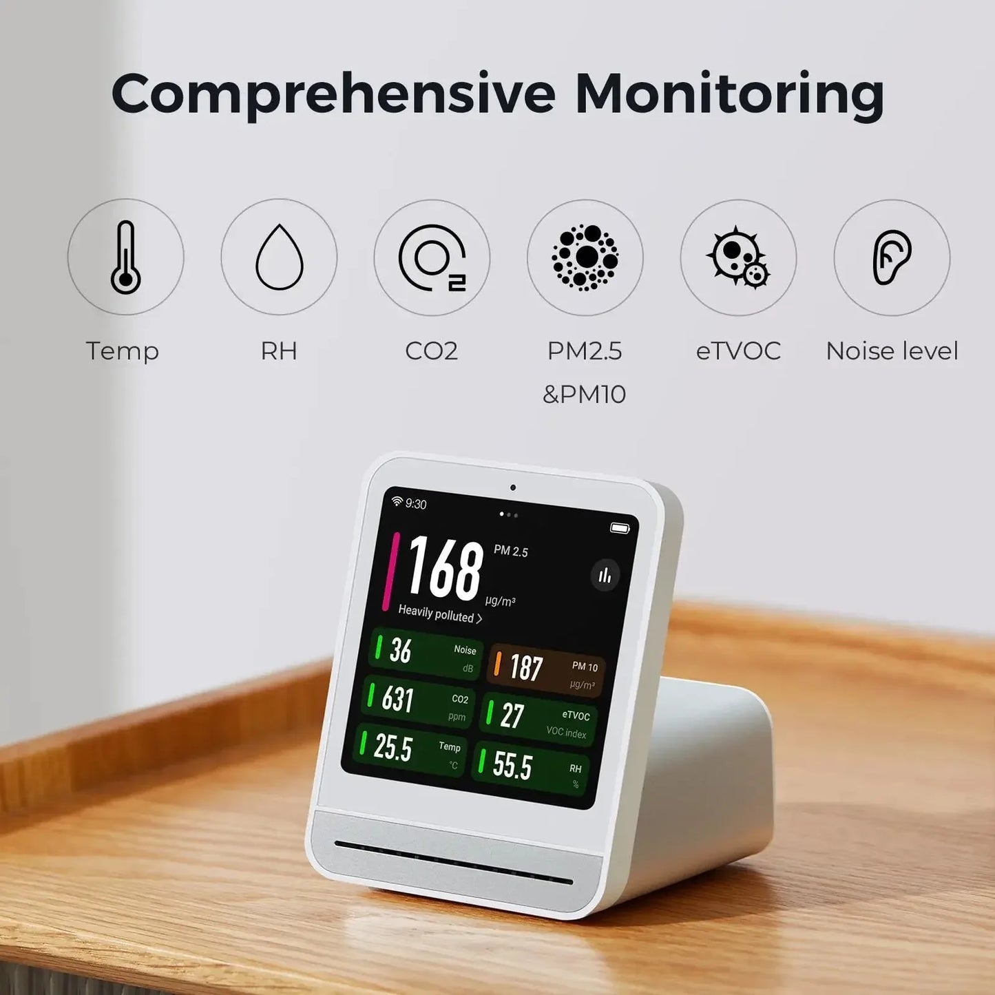Smart Air Quality Monitor with CO2 and PM2.5 Sensor Black