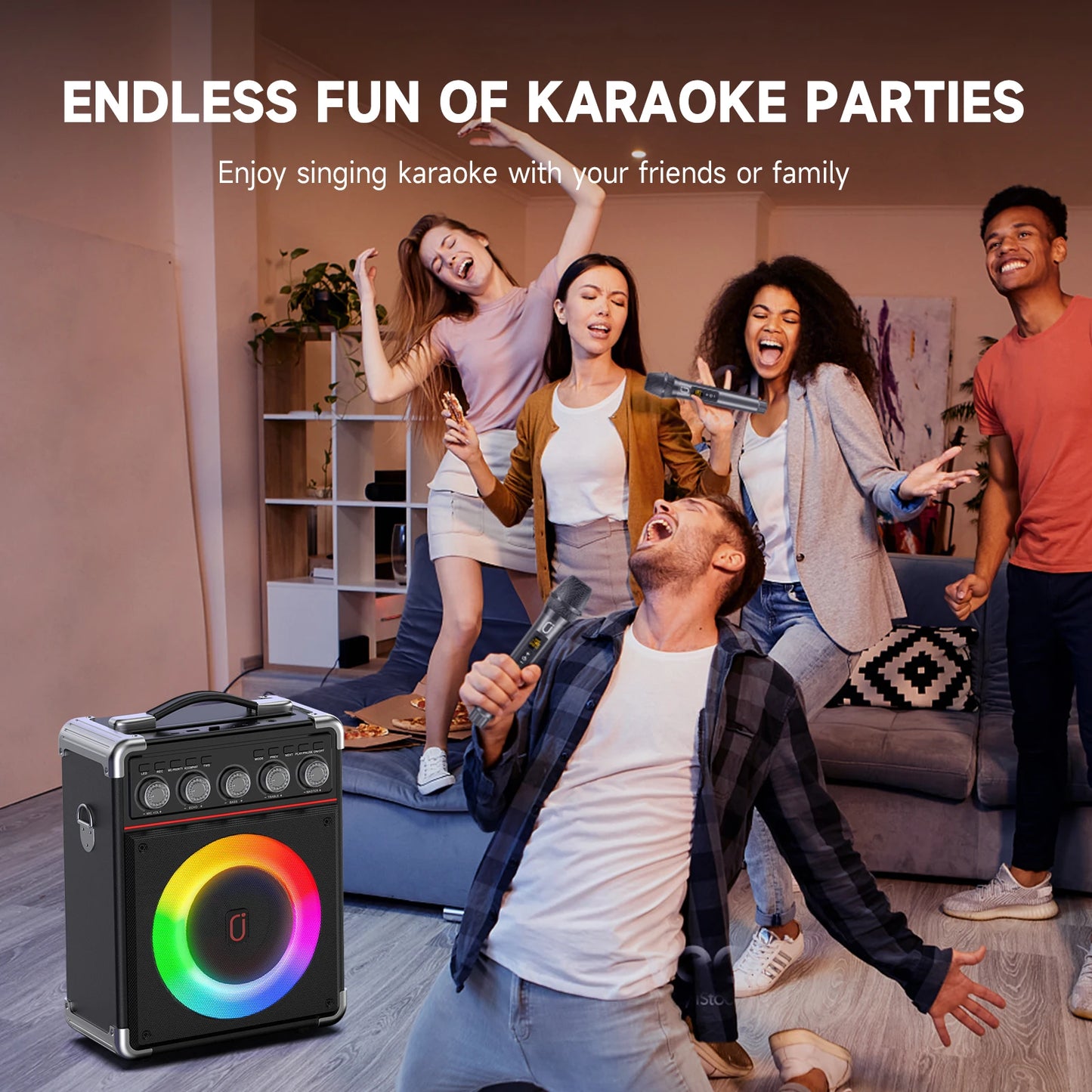 Portable Bluetooth Karaoke Speaker with Mic & Bass Control