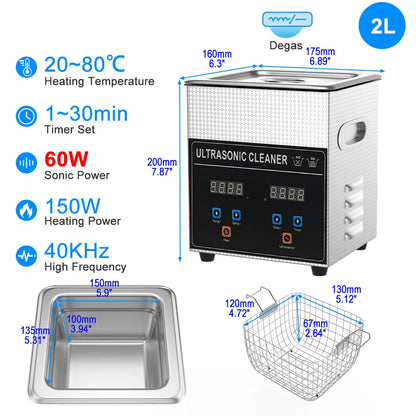 2L Portable Ultrasound Cleaning Machine for Jewelry 60W