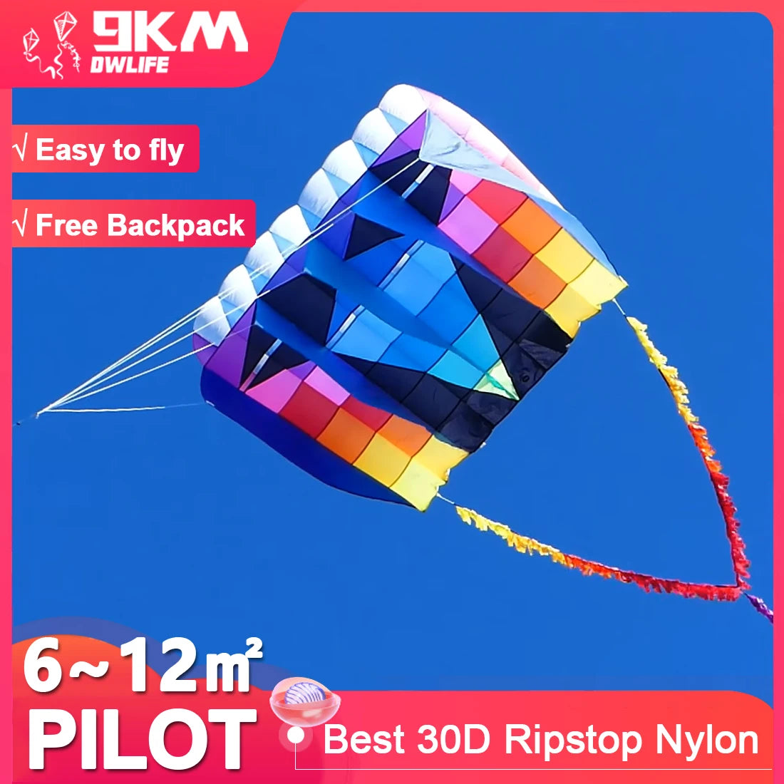 6sqm Pilot Lifter Kite Soft Foil 9KM Line