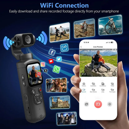 4K Action Camera 64MP Face Tracking Gimbal Stabilizer