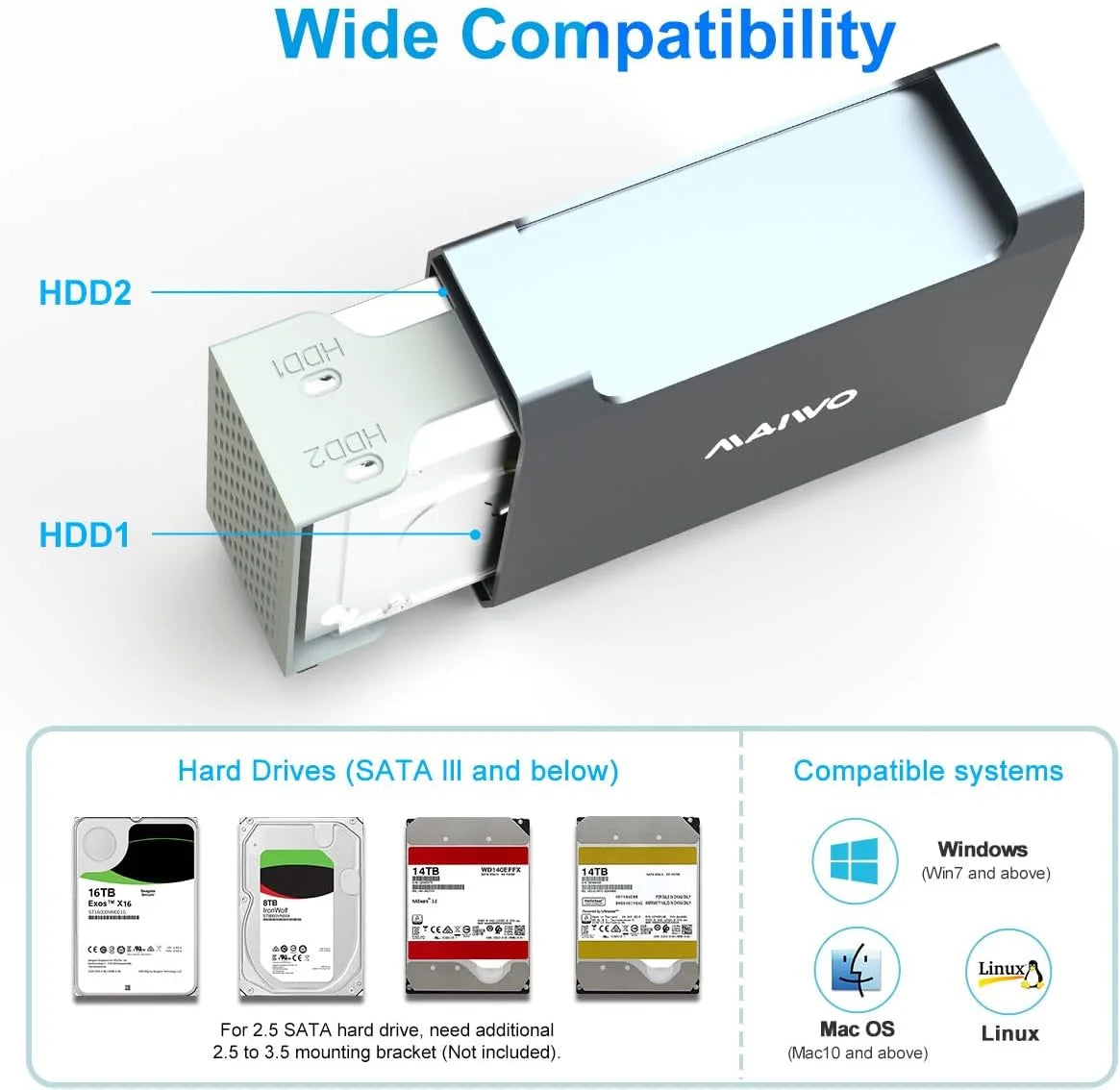High-Speed 10Gbps Dual Bay External HDD RAID Box