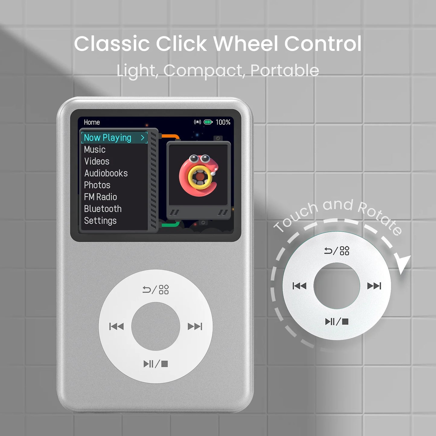Silver 128GB Portable Music Player with Bluetooth Speaker