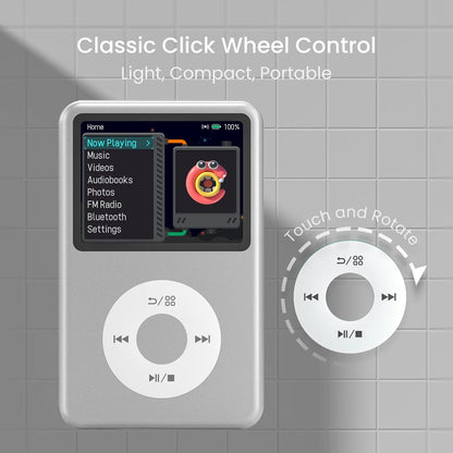 Silver 128GB Portable Music Player with Bluetooth Speaker