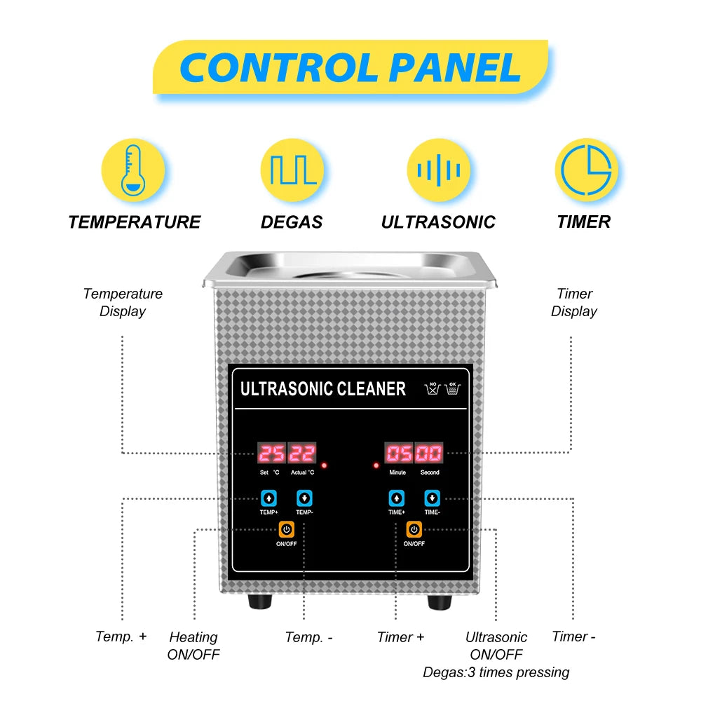 60W Ultrasonic Cleaning Bath 2L with Heater Timer