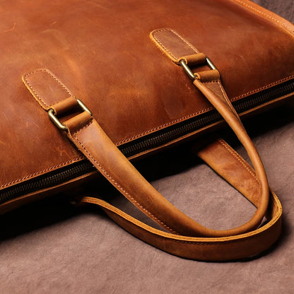 Genuine Crazy Horse Leather Business Bag for 14" Laptop