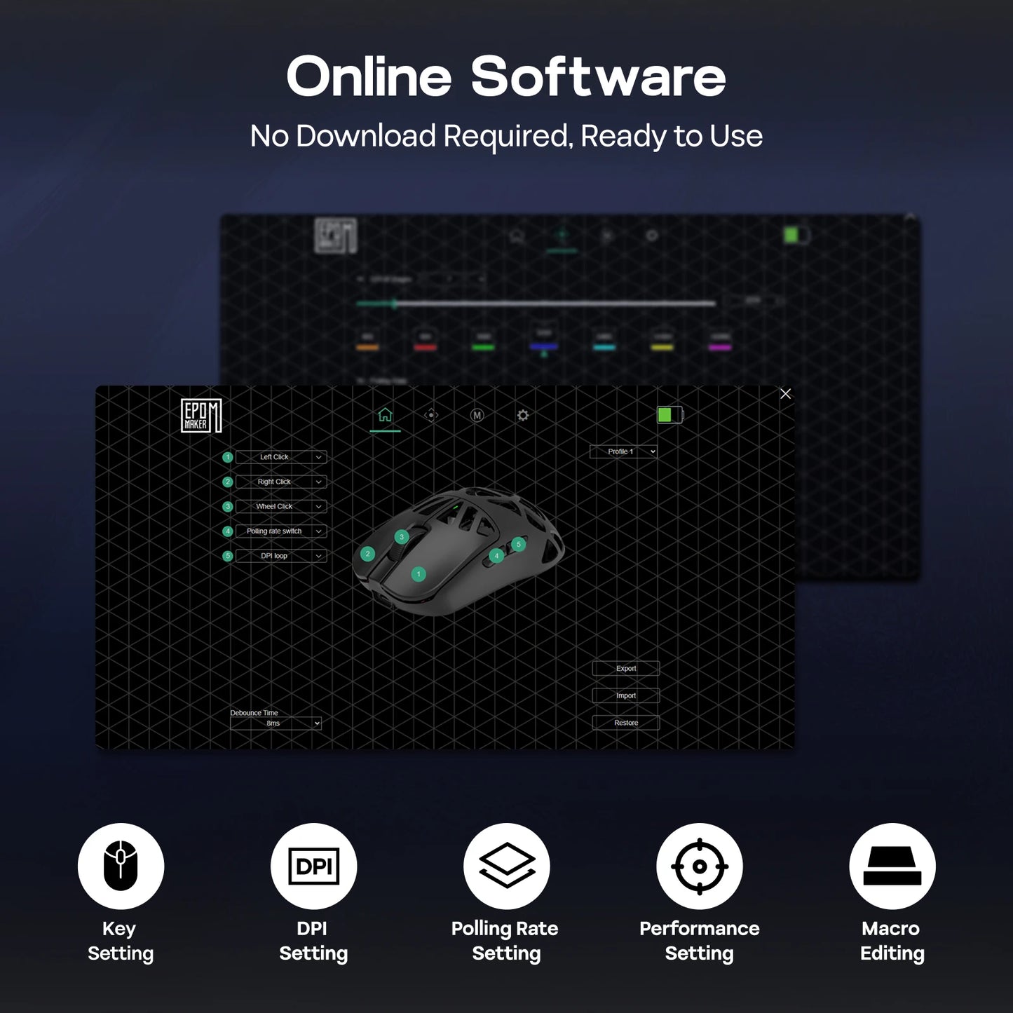 Wireless Gaming Mouse 30000 DPI Adjustable Sensor RGB Black