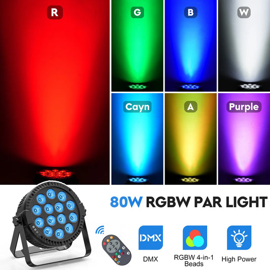 4 Pack 80W RGBW LED Par Stage Lights DMX Control
