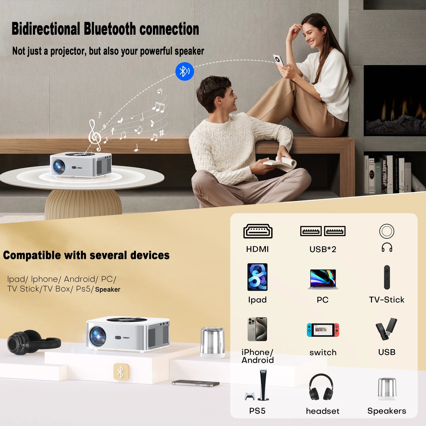Portable 8K Home Theater Projector Android with Bluetooth 5.2
