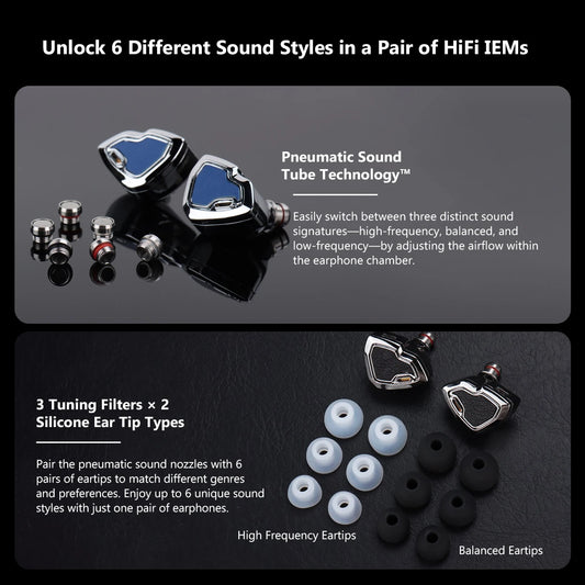 HiFi Wired Music Earbuds 1BA+1DD Blue 4.4mm