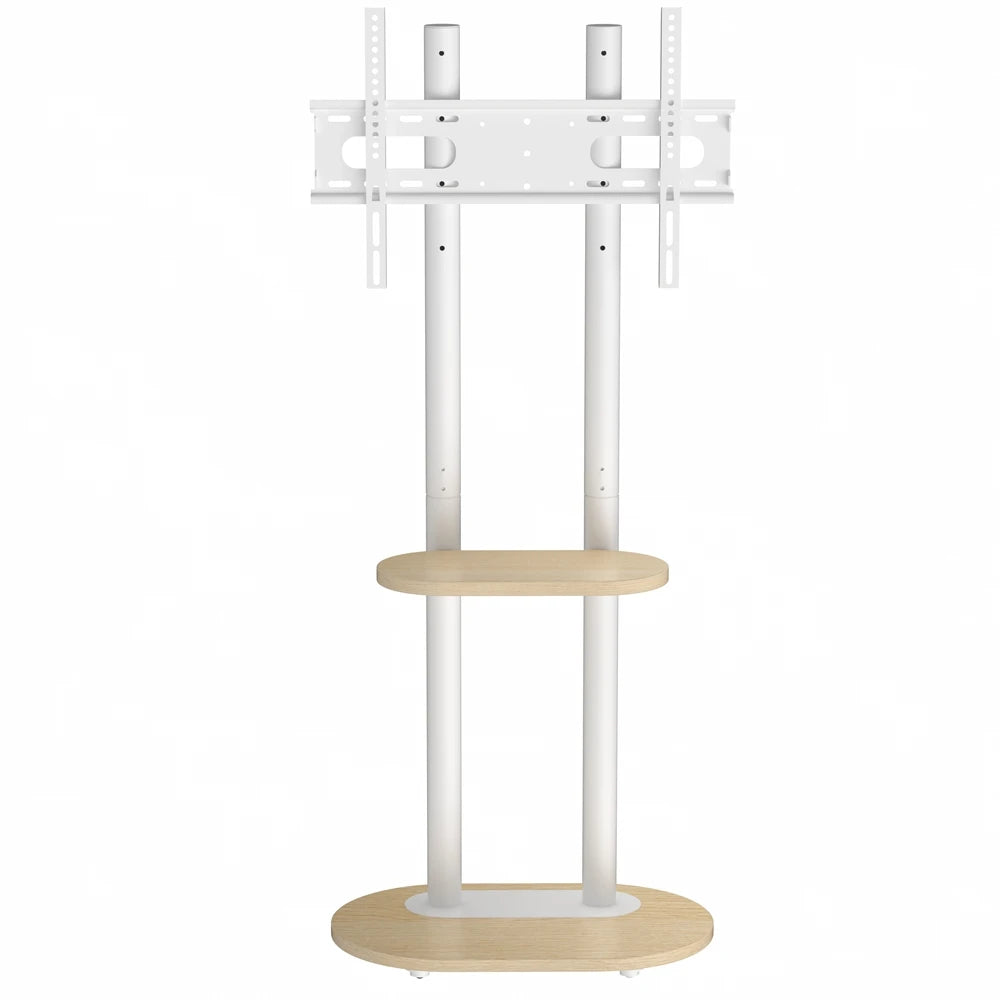 White Floor TV Stand 40-75 Height Adjustable with Shelf