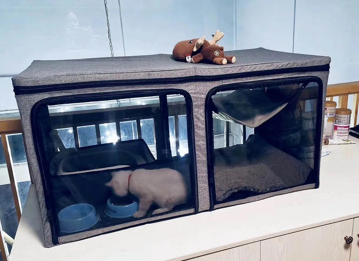 Transparent 3D Double Cat Exhibition Cage Grey