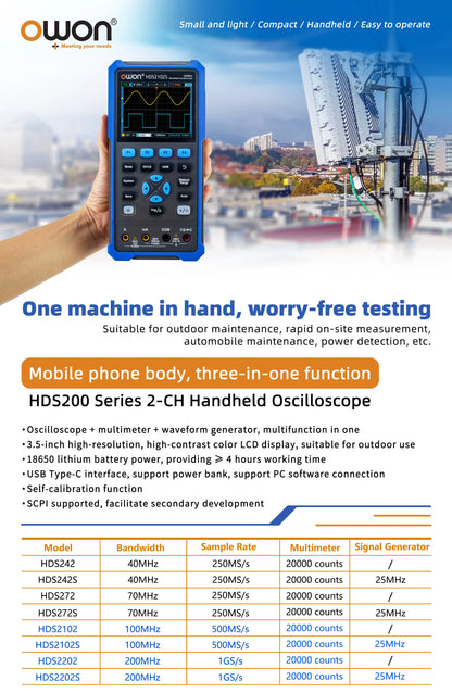 Handheld Digital Oscilloscope 40MHz Dual Channel with Multimeter