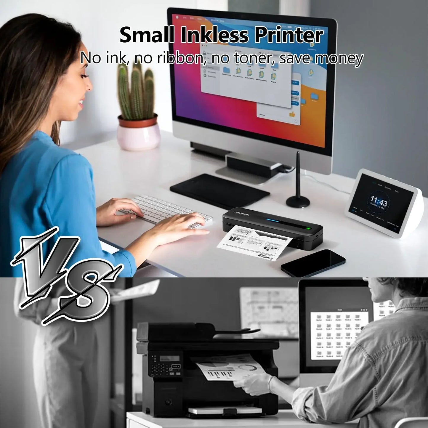 Purple Portable Wireless Bluetooth Inkless Printer A4 Thermal