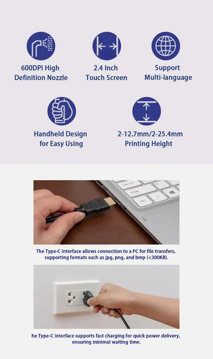 Portable Handheld Inkjet Printer for Text QR Barcode Coding