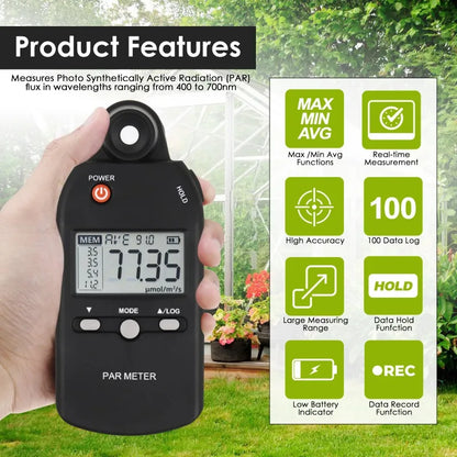 Full Spectrum PPFD Quantum PAR Meter with Data Storage