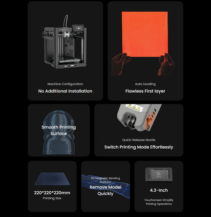 High-Speed 3D Printer with Auto Leveling & PEI Plate