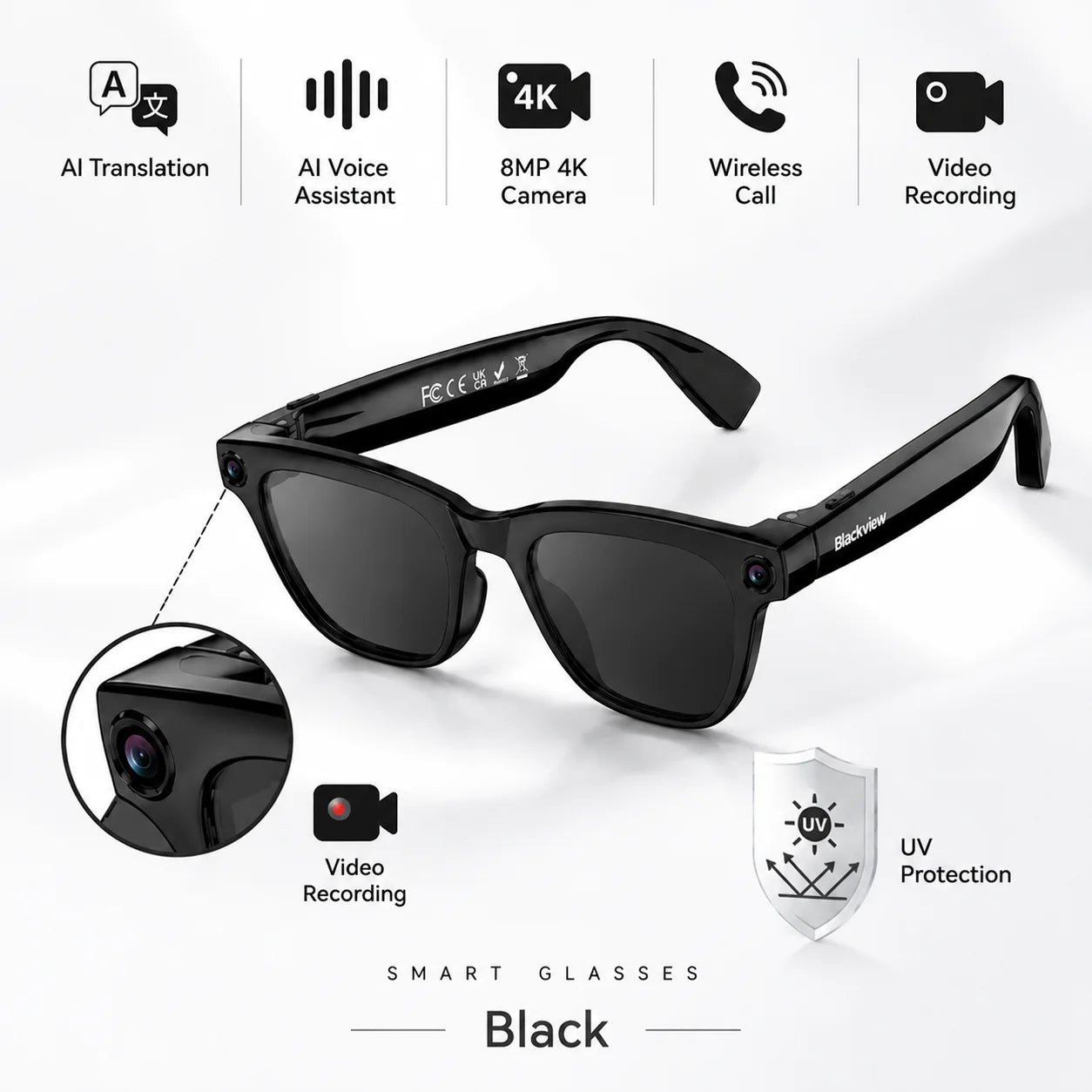 4K AI Smart Glasses with Translation and Photo Video Recording