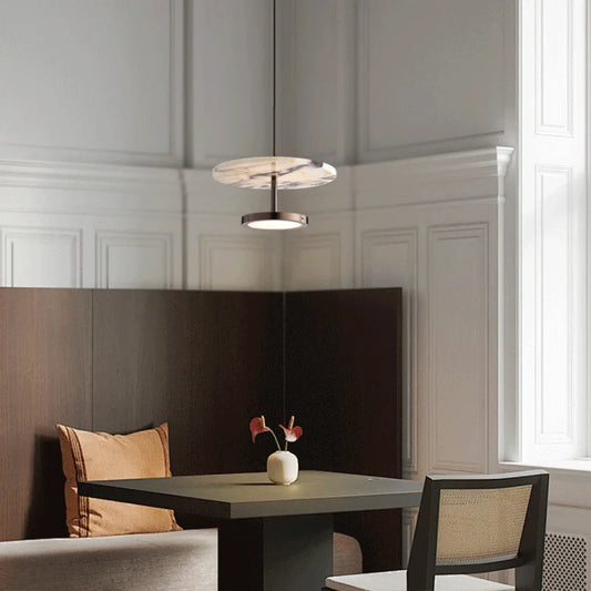 Luxury Black Round Stone Pendant Lamp Neutral Light 4000K