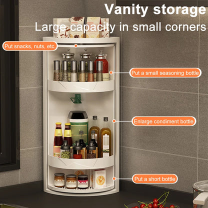 3 Tier Grey Rotating Corner Shelf Kitchen Spice Organizer
